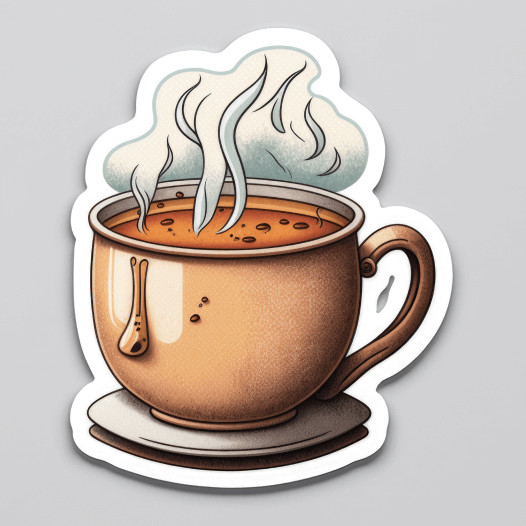 Design Ideas for Kiss Cut Stickers Food and Drinks 2 Kiss-cut sticker of a mug filled with steaming, golden liquid.