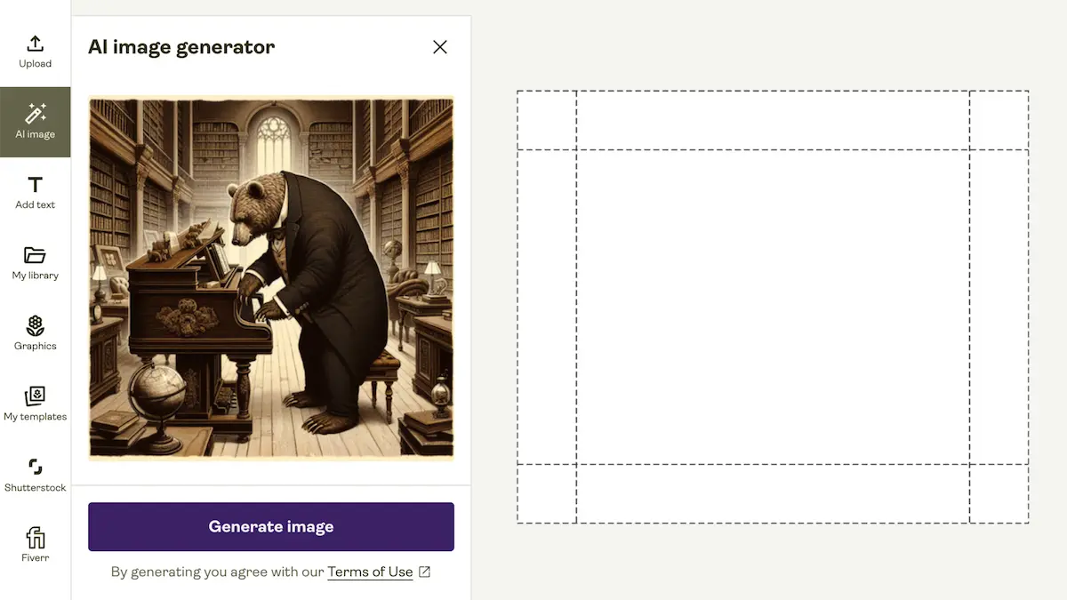 A bear wearing a suit playing the piano inside a library Style Analog film Introducing Printify’s AI Image Generator 3